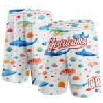 Custom 3D Pattern Whale Fish Basketball Shorts with Name Number - Personalized White Red Team Apparel Personalized White