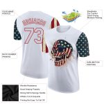 Custom American Flag 3D Skull T-Shirt for Team, Personalized with Name and Number - White Red Performance Apparel Personalized