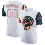 Custom American Flag 3D Skull T-Shirt for Team, Personalized with Name and Number - White Red Performance Apparel Personalized