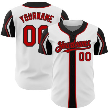 Custom Baseball Jersey with Team Name and Number - Personalized Red-Black-White Arm Shapes Personalized White Red-Black 3