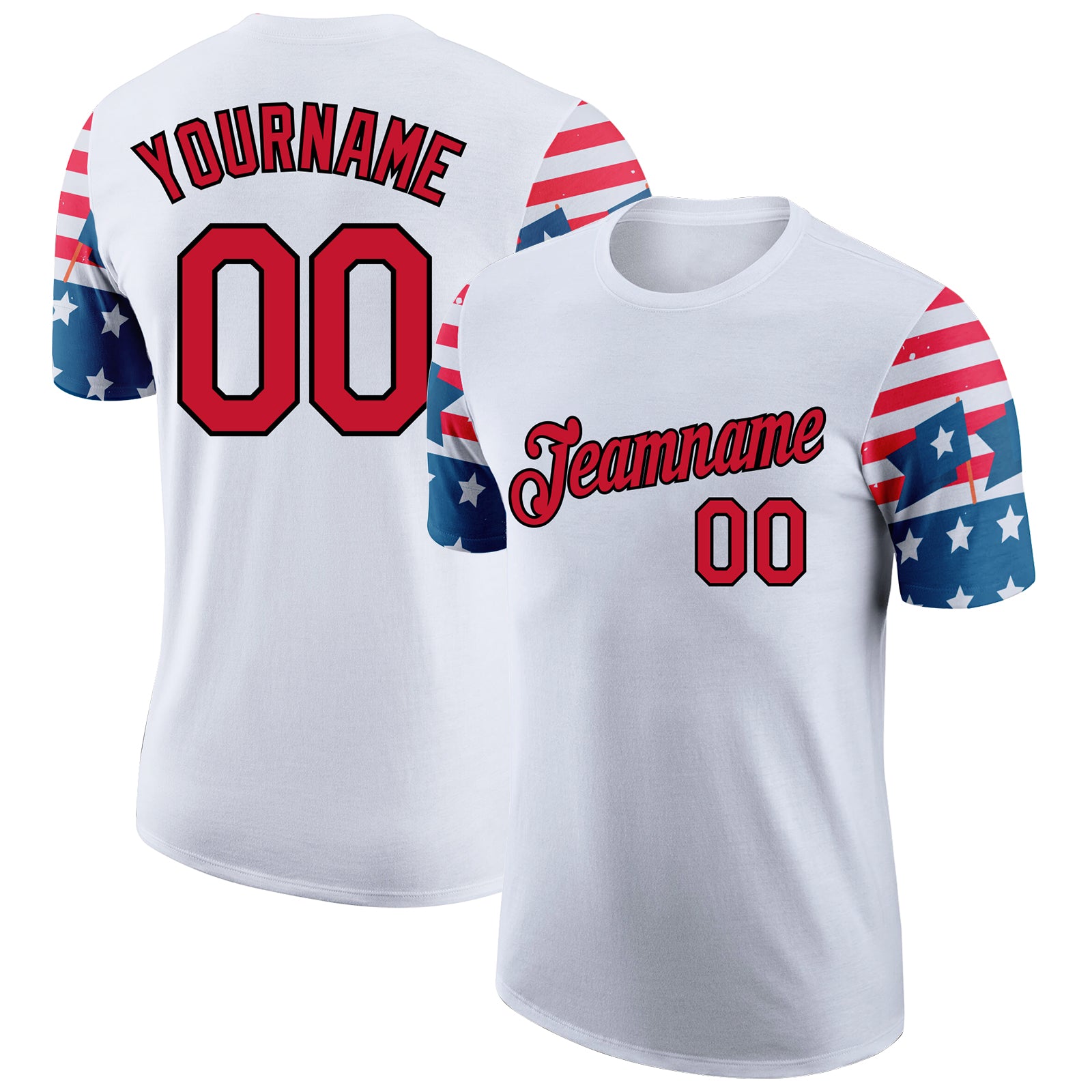 Personalized 3D American Flag T-Shirt - Patriotic Performance Shirt in White Red-Black Personalized White Red-Black 3D American
