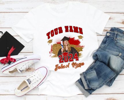 Custom Graduation T-Shirt with Personalized Name & Number - 3D White Red-Black Design Personalized White Red-Black 3D Graduation