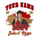 Custom Graduation T-Shirt with Personalized Name & Number - 3D White Red-Black Design Personalized White Red-Black 3D Graduation