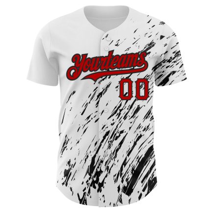 Custom 3D Pattern Baseball Jersey with Personalized Name & Number - White Red-Black Abstract Splash Design Personalized White