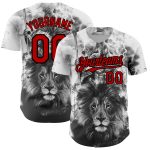Personalized 3D Animal Lion Baseball Jersey | Custom Name & Number | White Red-Black Design Personalized White Red-Black