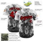 Personalized 3D Animal Lion Baseball Jersey | Custom Name & Number | White Red-Black Design Personalized White Red-Black