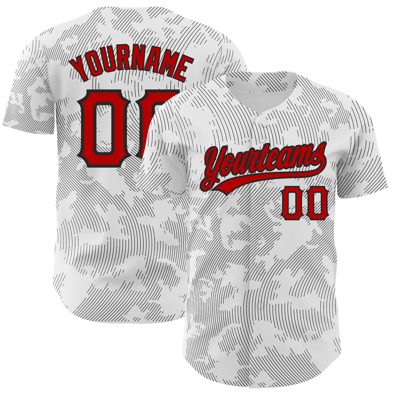 Custom Name Number Personalized Baseball Jersey Red Black White 3D Curve Lines Design Authentic Team Apparel Personalized