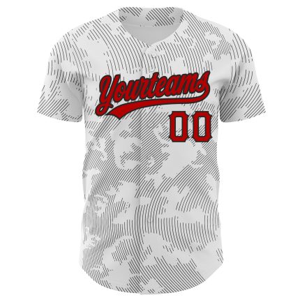 Custom Name Number Personalized Baseball Jersey Red Black White 3D Curve Lines Design Authentic Team Apparel Personalized