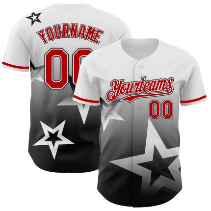 Customizable 3D Twinkle Star Baseball Jersey - Personalized Gradient Style with Name & Number - Red-Black Design Personalized