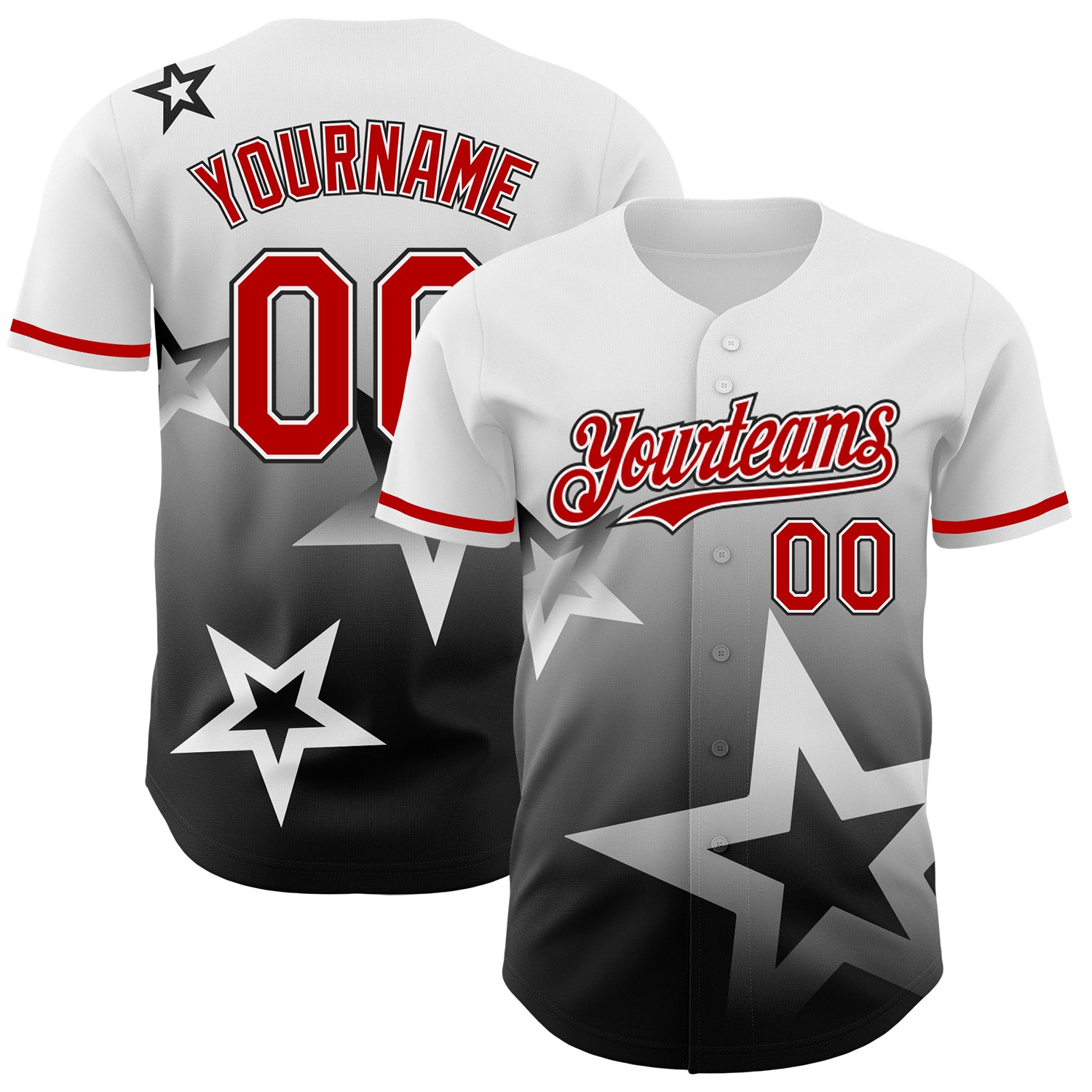 Customizable 3D Twinkle Star Baseball Jersey - Personalized Gradient Style with Name & Number - Red-Black Design Personalized