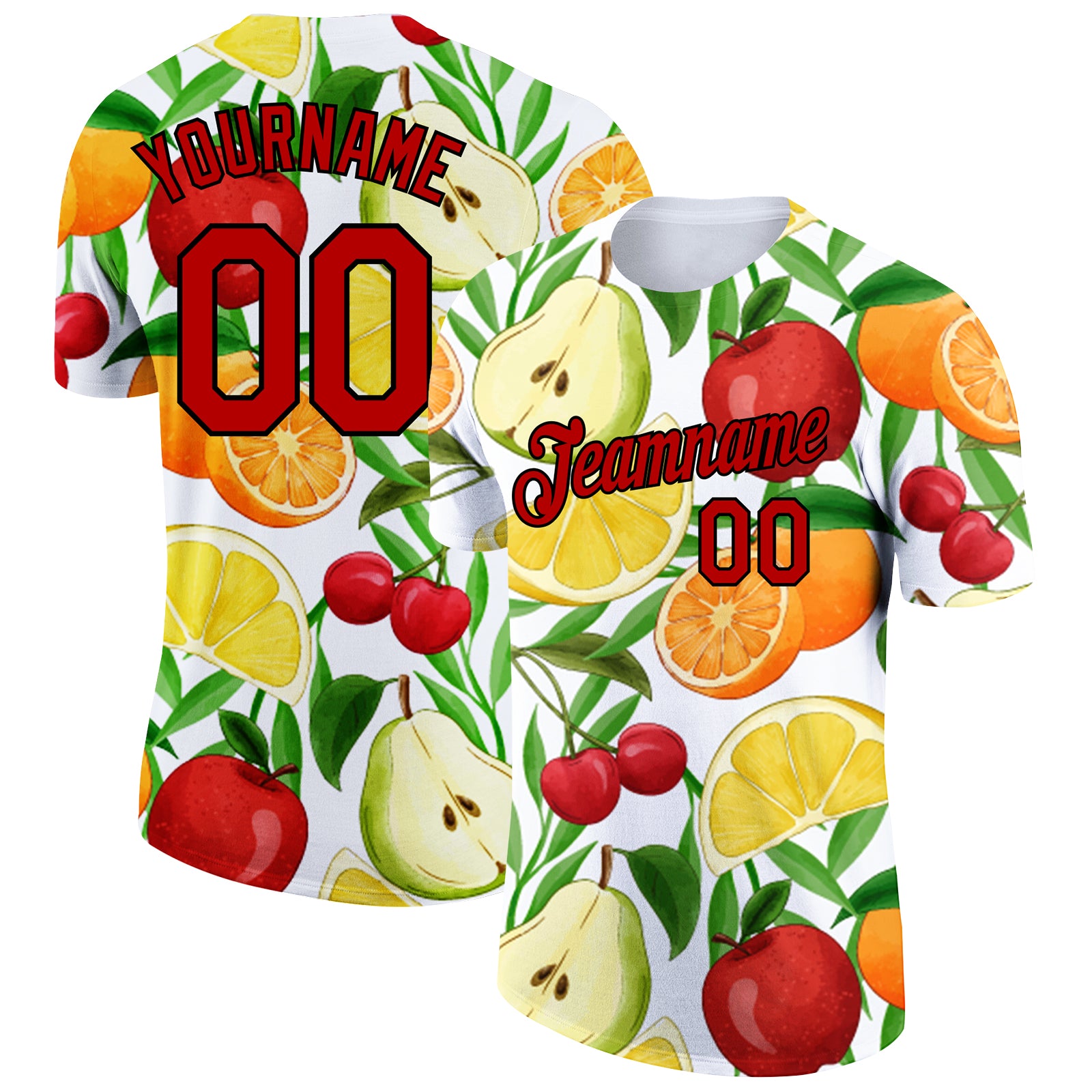 Custom Name Number 3D Pattern Fruit T-Shirt for Summer Holiday - Personalized White Red-Black Team Apparel Personalized White