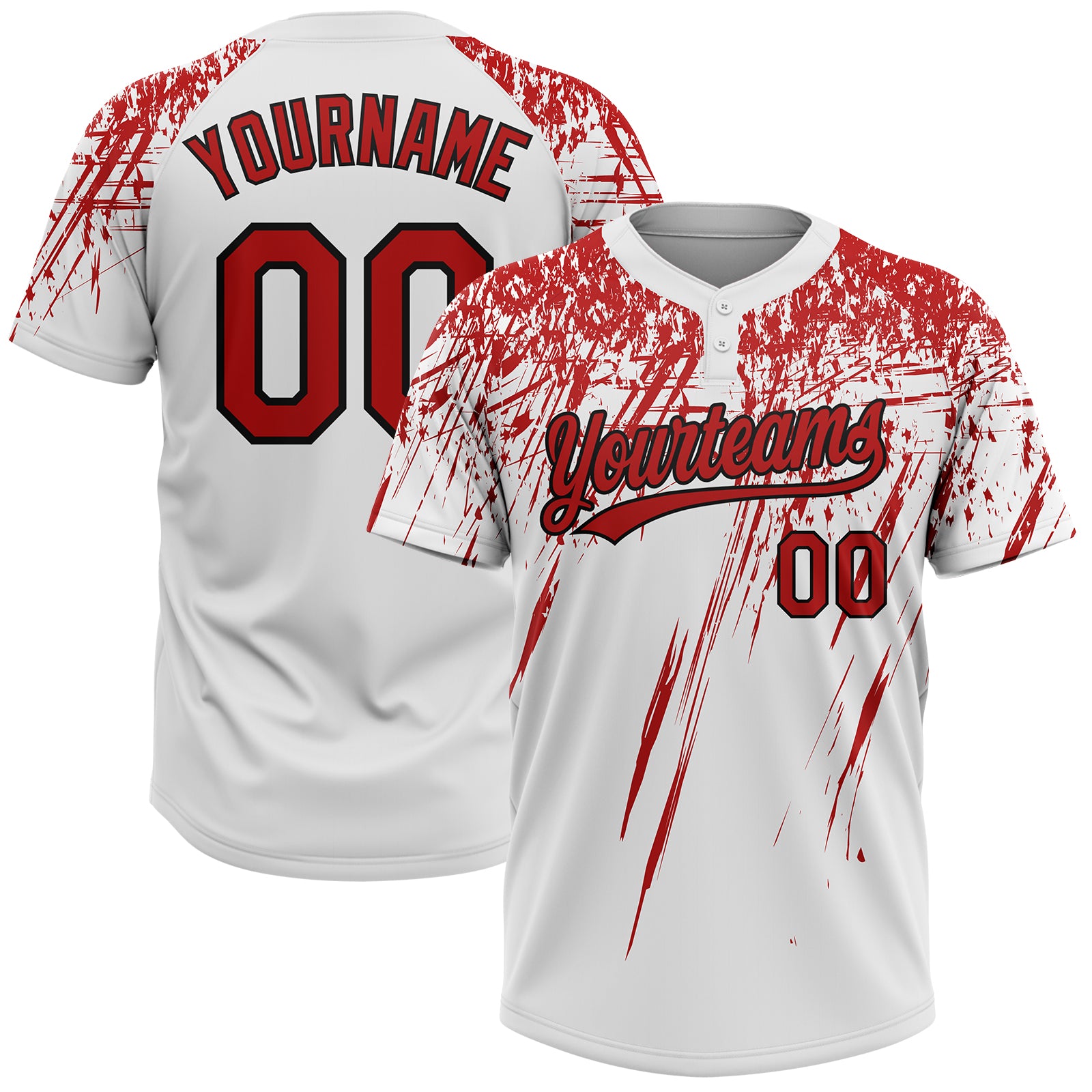 Custom Name Number Unisex Softball Jersey 3D Pattern Red Black White Two-Button Personalized White Red-Black 3D Pattern Two-Button