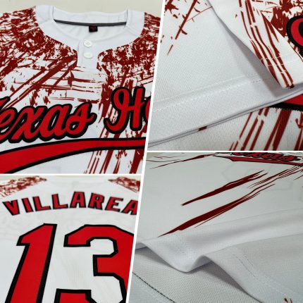 Custom Name Number Unisex Softball Jersey 3D Pattern Red Black White Two-Button Personalized White Red-Black 3D Pattern Two-Button