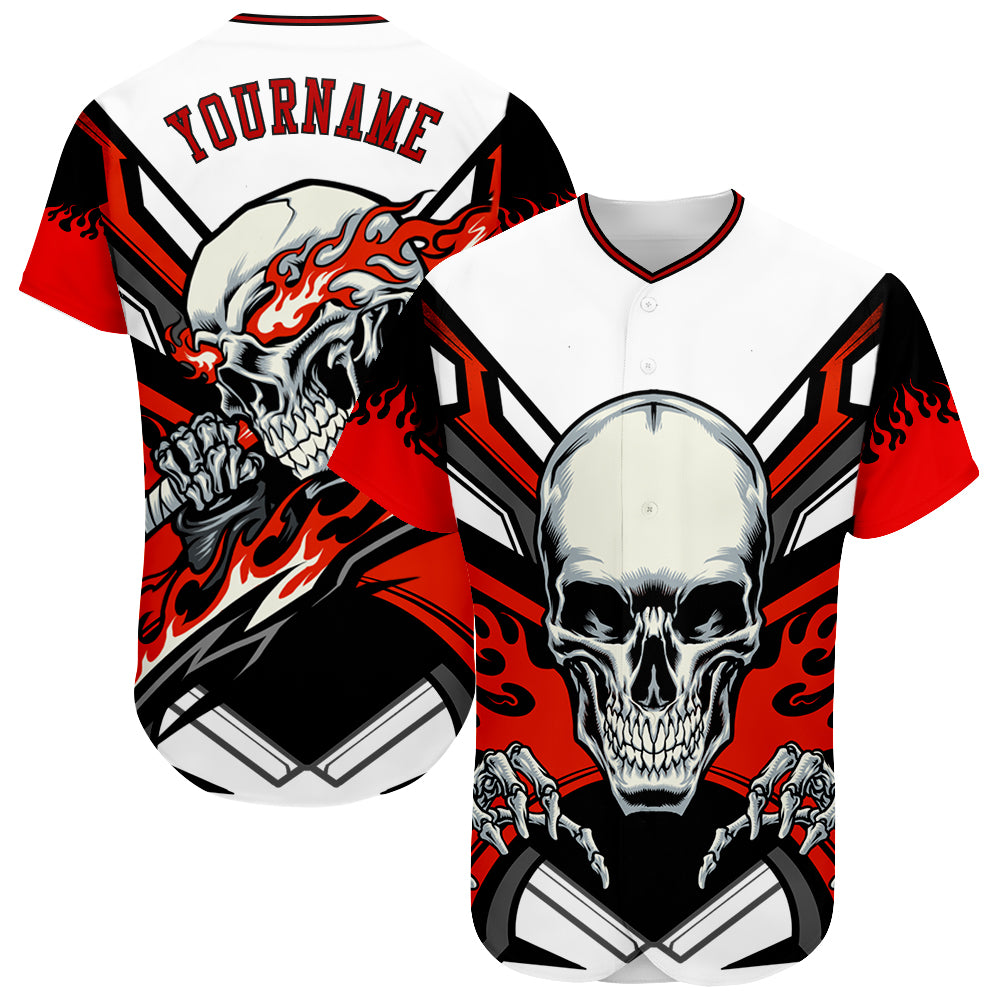 Custom 3D Skull Baseball Jersey - Personalized Red Black Team Jersey with Name and Number Personalized White Red-Black 3D