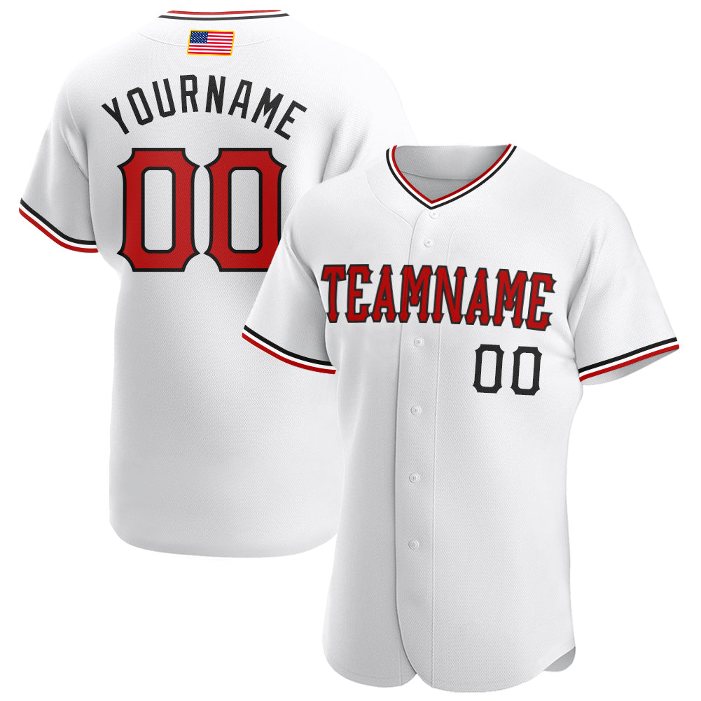 Custom American Flag Baseball Jersey for Men - Personalized Red & Black Team Name and Number Personalized White Red-Black