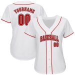 Personalized Authentic Baseball Jersey in White with Red and Black Trim Personalized White Red-Black Authentic Baseball Jersey