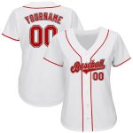 Personalized Custom Name and Number Authentic Baseball Jersey - White Red-Black Team Design Personalized White Red-Black