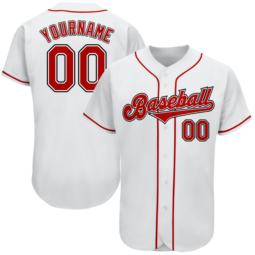 Personalized Custom Name and Number Authentic Baseball Jersey - White Red-Black Team Design Personalized White Red-Black