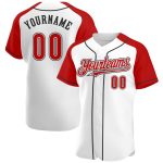 Custom Name Number Authentic Raglan Baseball Jersey - Personalized White Red-Black Team Jersey Personalized White Red-Black