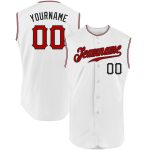 Personalized Red Black White Baseball Jersey for Men, Authentic Sleeveless Style Personalized White Red-Black Authentic Sleeveless