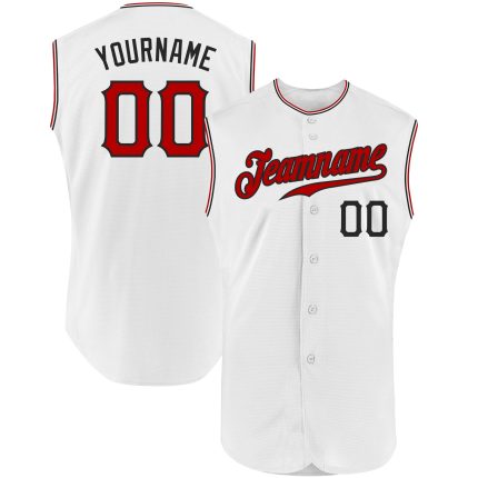 Personalized Red Black White Baseball Jersey for Men, Authentic Sleeveless Style Personalized White Red-Black Authentic Sleeveless