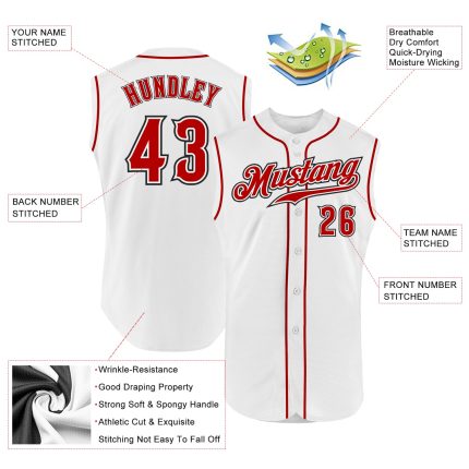 Custom Name and Number Personalized Authentic Baseball Jersey - White Red-Black Sleeveless Team Jersey Personalized White