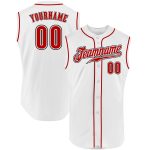 Custom Name and Number Personalized Authentic Baseball Jersey - White Red-Black Sleeveless Team Jersey Personalized White