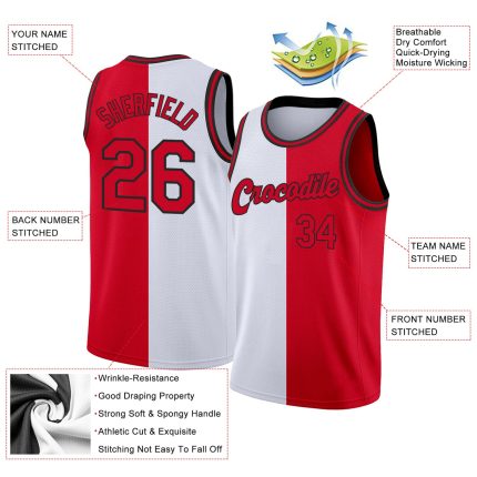 Custom Name Number Authentic Basketball Jersey - Personalized White Red-Black Team Fashion Jersey Personalized White Red-Black
