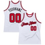 Customizable Authentic Red Black White Throwback Basketball Jersey Personalized White Red-Black Authentic Throwback Basketball