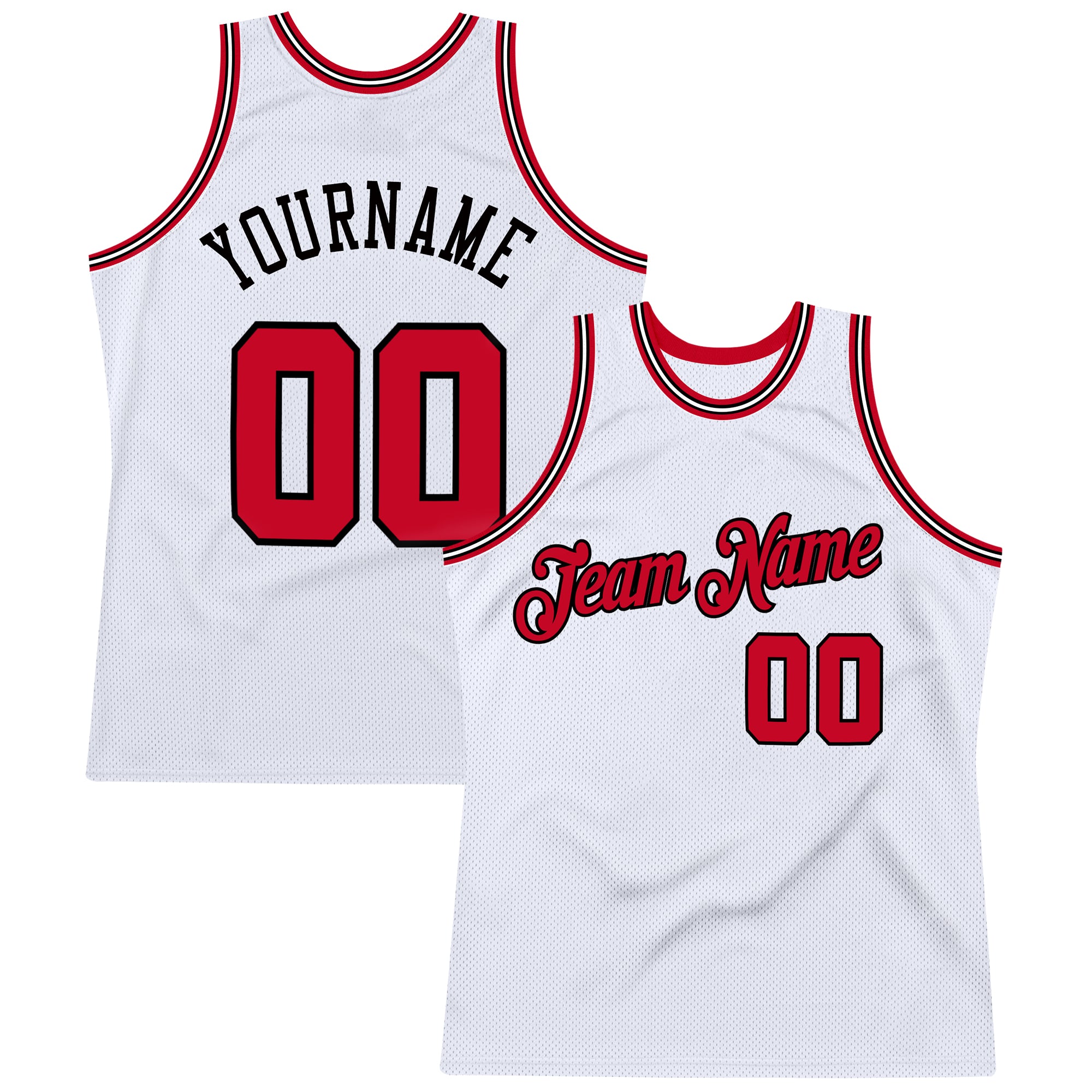 Customizable Authentic Red Black White Throwback Basketball Jersey Personalized White Red-Black Authentic Throwback Basketball