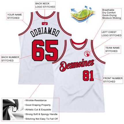 Customizable Authentic Red Black White Throwback Basketball Jersey Personalized White Red-Black Authentic Throwback Basketball