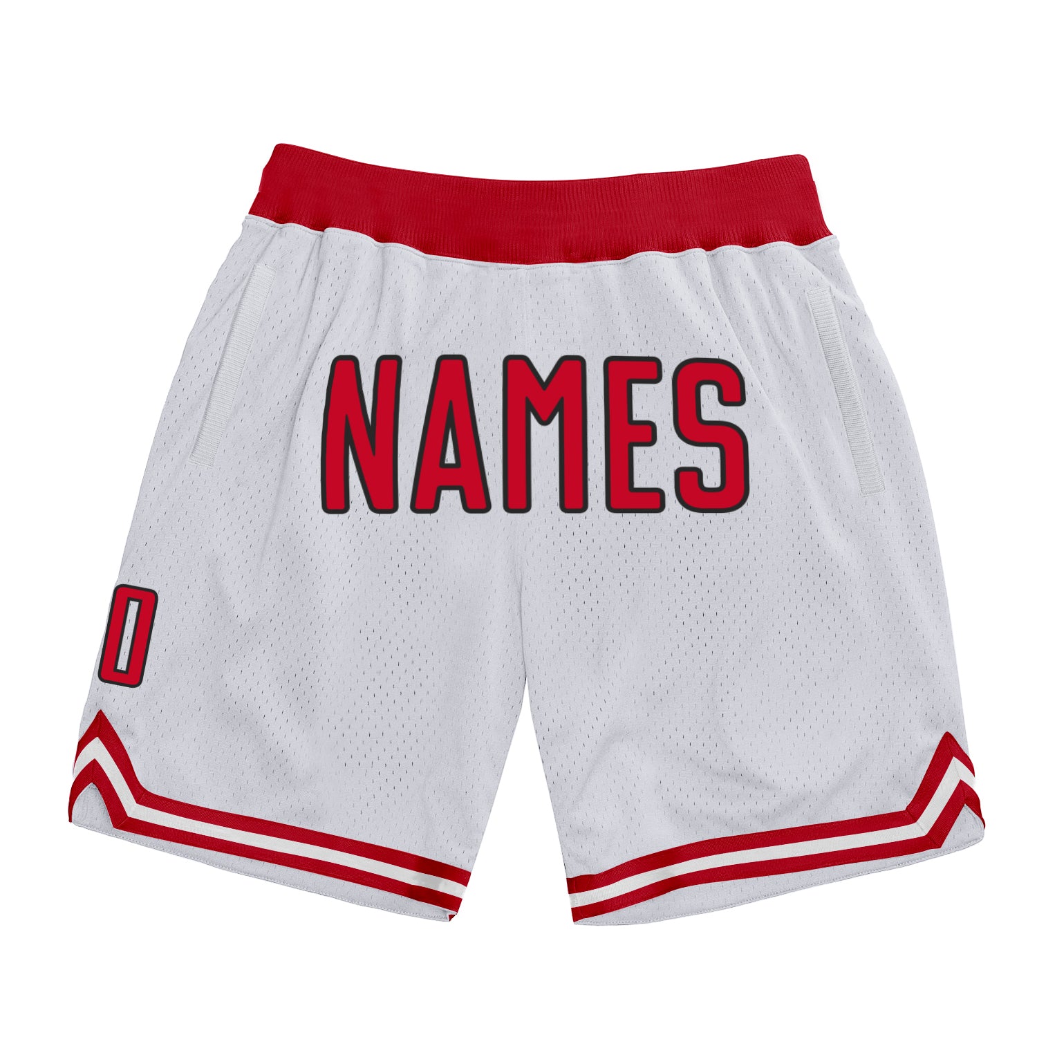 Personalized Authentic Throwback Basketball Shorts - White Red Black Design Personalized White Red-Black Authentic Throwback