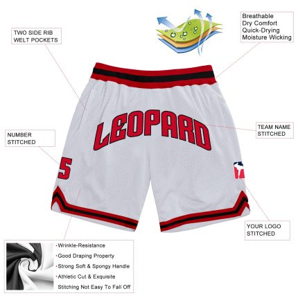 Custom Team Basketball Shorts with Name and Number - Authentic White Red-Black Throwback Design Personalized White Red-Black