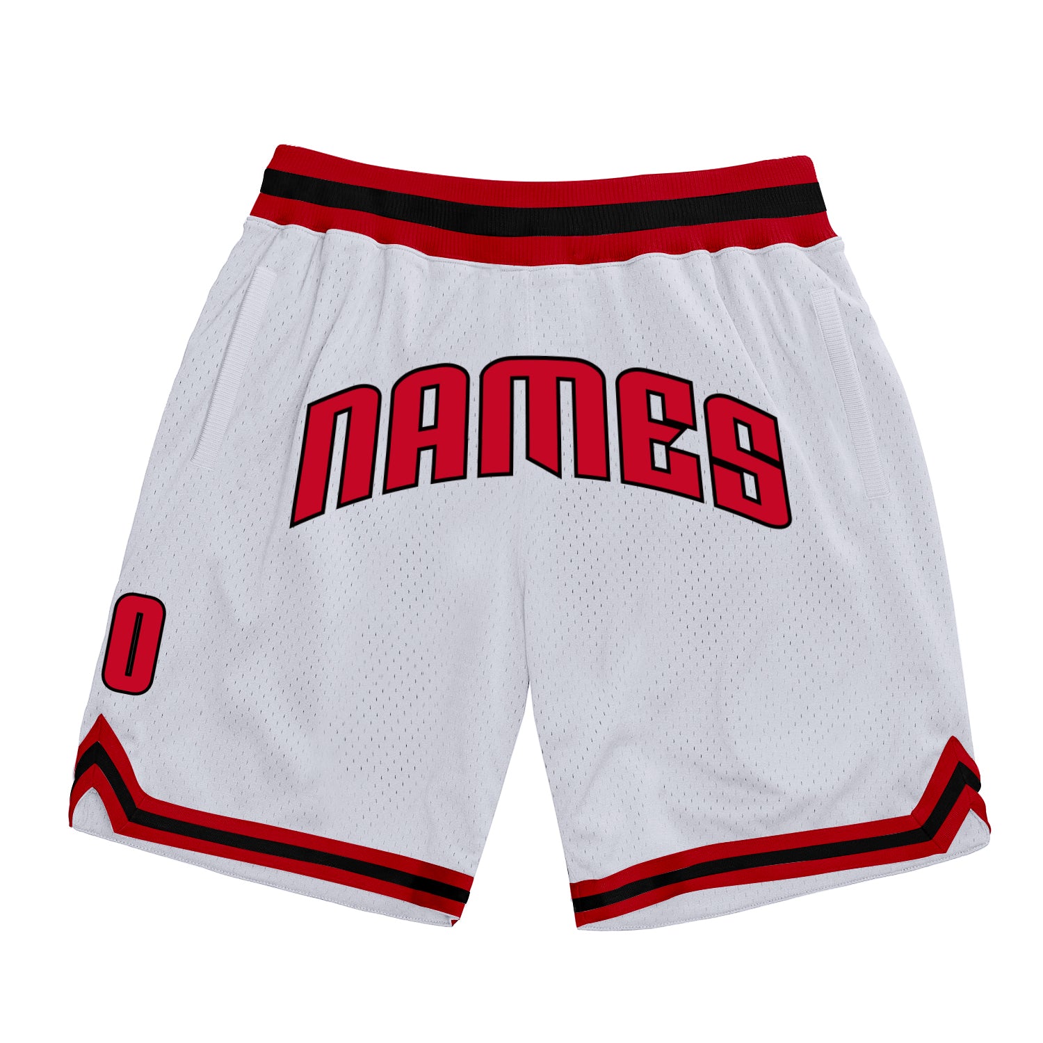 Custom Team Basketball Shorts with Name and Number - Authentic White Red-Black Throwback Design Personalized White Red-Black