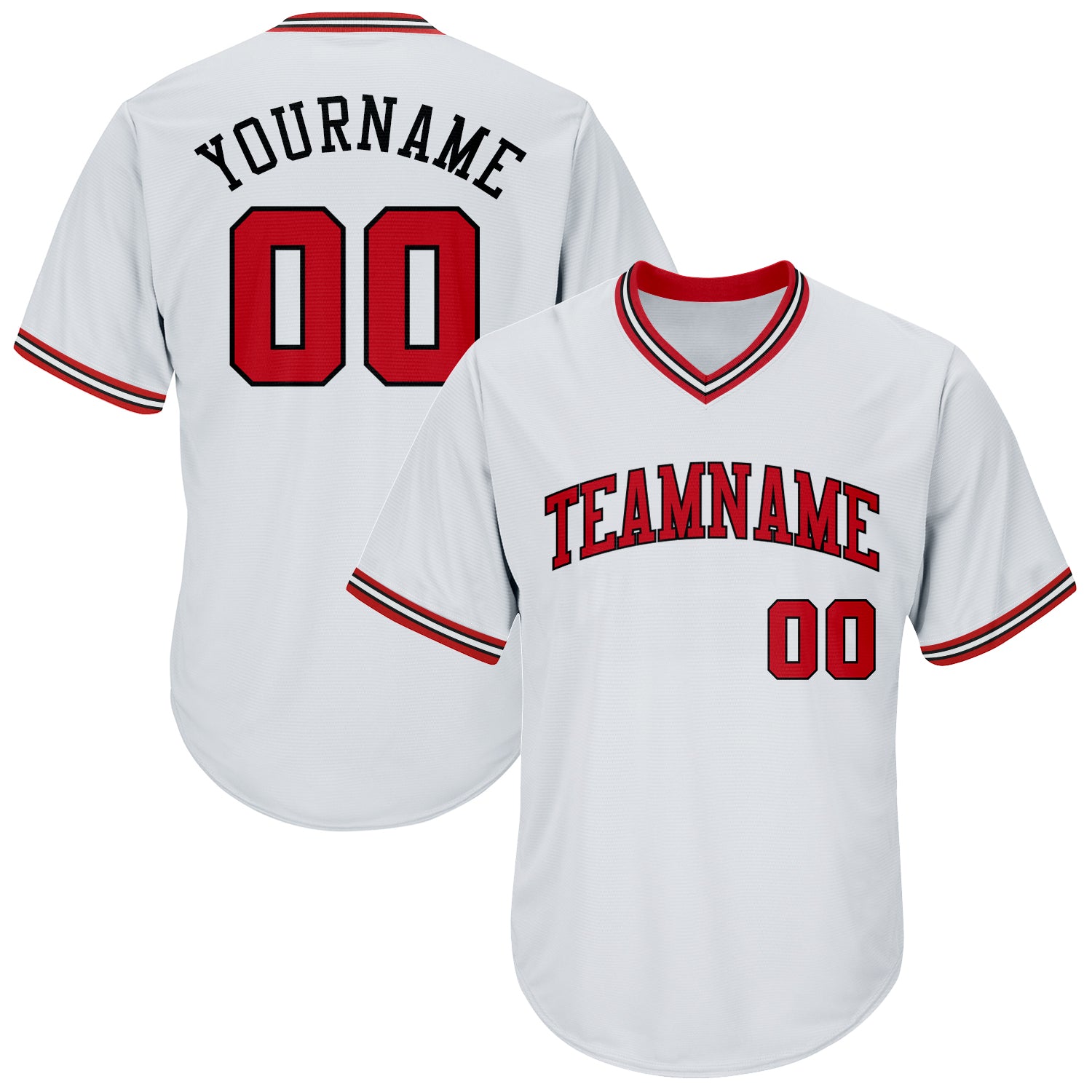 Personalized Authentic Baseball Jersey Shirt in White Red-Black Rib-Knit Style Personalized White Red-Black Authentic Throwback