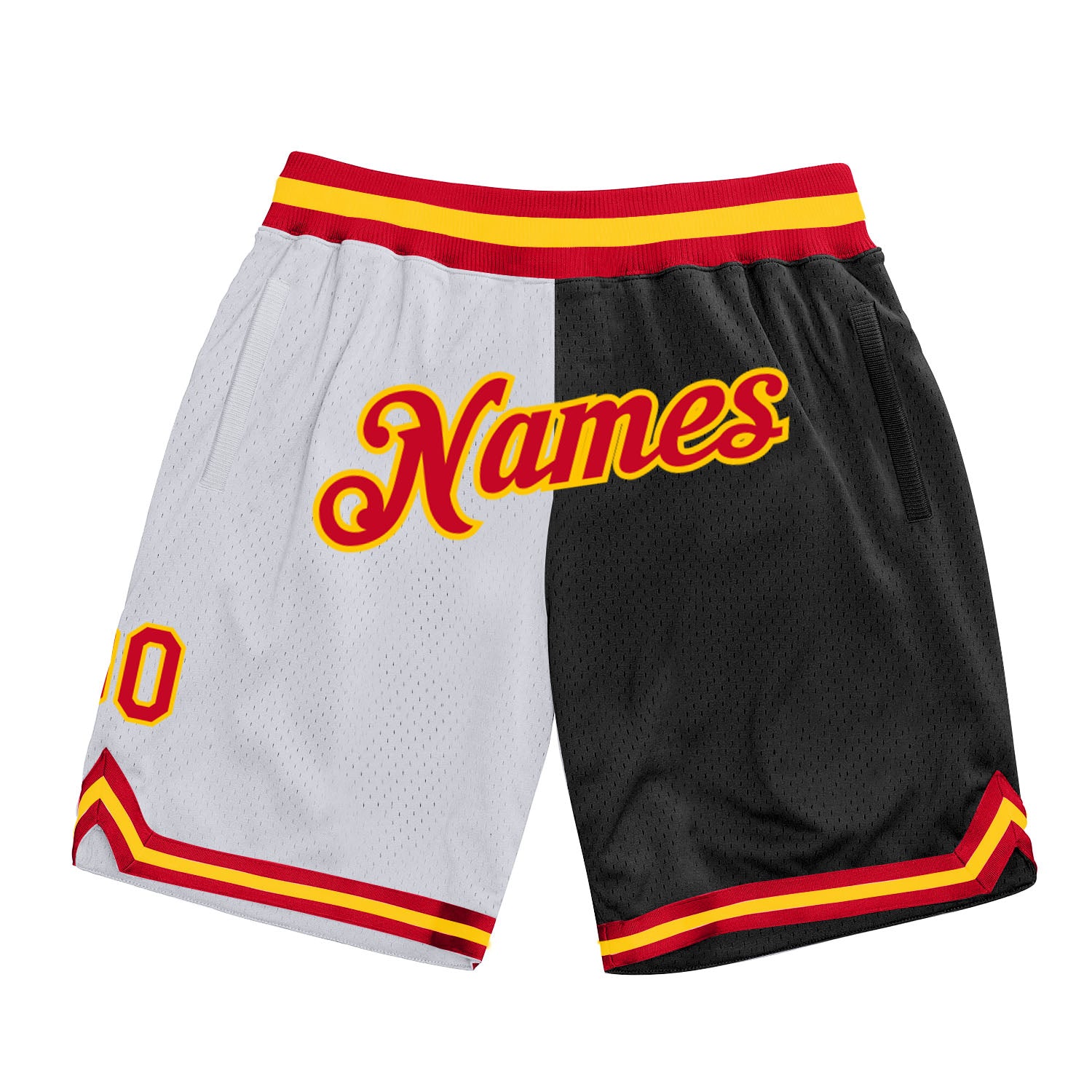 Personalized Authentic Basketball Shorts - White Red Black Throwback Split Style Personalized White Red-Black Authentic Throwback