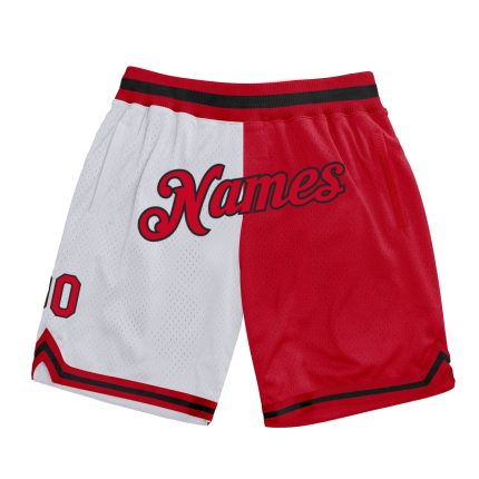 Custom Authentic Basketball Shorts with Team Name & Number - Personalized Red-Black Throwback Fashion Personalized White