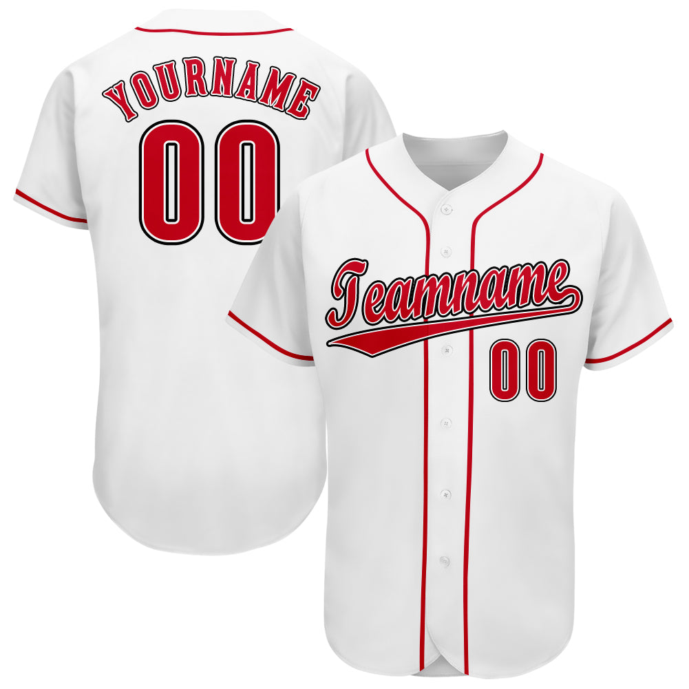 Custom Name and Number Personalized Baseball Jersey - White Red Black Design Personalized White Red-Black Baseball Jersey