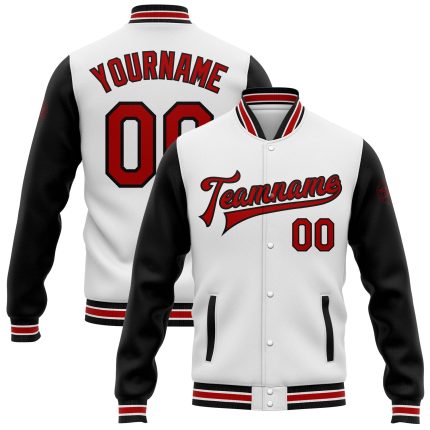 Custom Two Tone Bomber Jacket - Personalized Red and Black Varsity Full-Snap Letterman Jacket Personalized White Red-Black