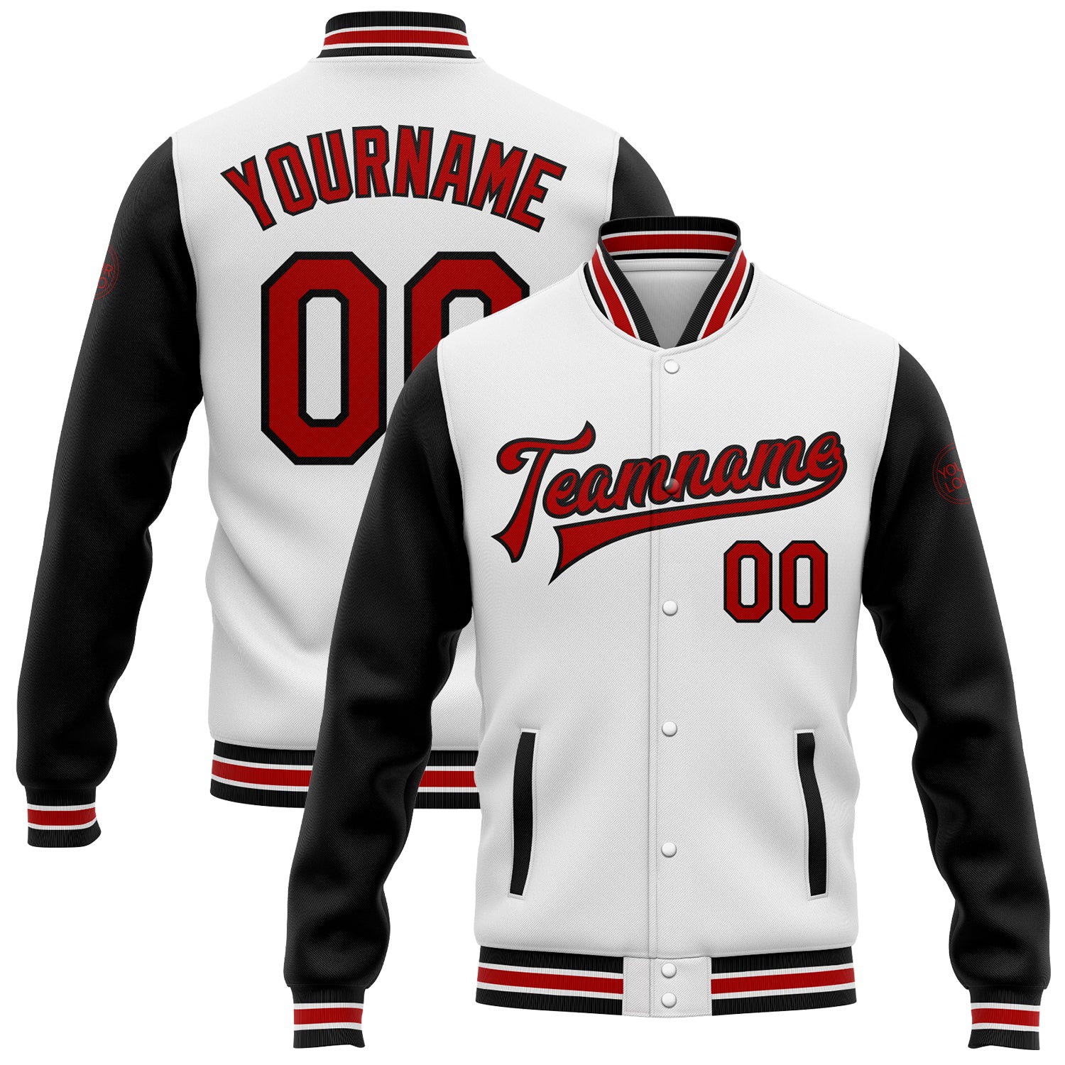 Custom Two Tone Bomber Jacket - Personalized Red and Black Varsity Full-Snap Letterman Jacket Personalized White Red-Black