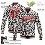 Custom Leopard Print 3D Varsity Jacket with Name & Number - White Red-Black Bomber Full-Snap Design Personalized White Red-Black