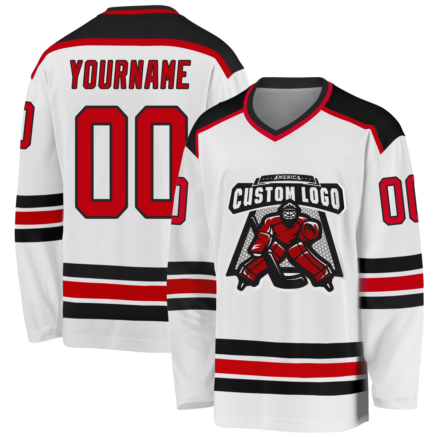 Personalized Red and Black Hockey Jersey - Custom Team Sports Apparel Personalized White Red-Black Hockey Jersey