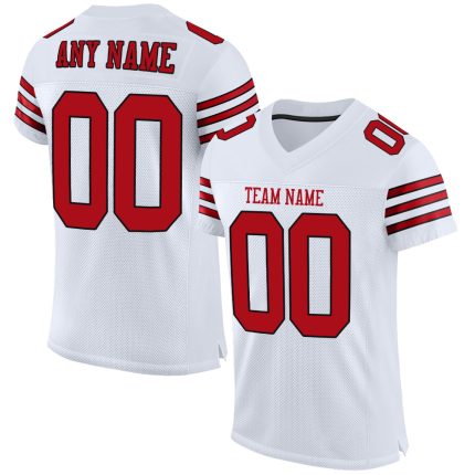 Custom Name Number Personalized Authentic Football Jersey - White Red-Black Mesh Personalized White Red-Black Mesh Authentic