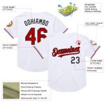 Personalized Authentic Throwback Baseball Jersey - White Red-Black Mesh Design Personalized White Red-Black Mesh Authentic
