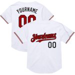 Personalized Authentic Throwback Baseball Jersey - White Red-Black Mesh Design Personalized White Red-Black Mesh Authentic
