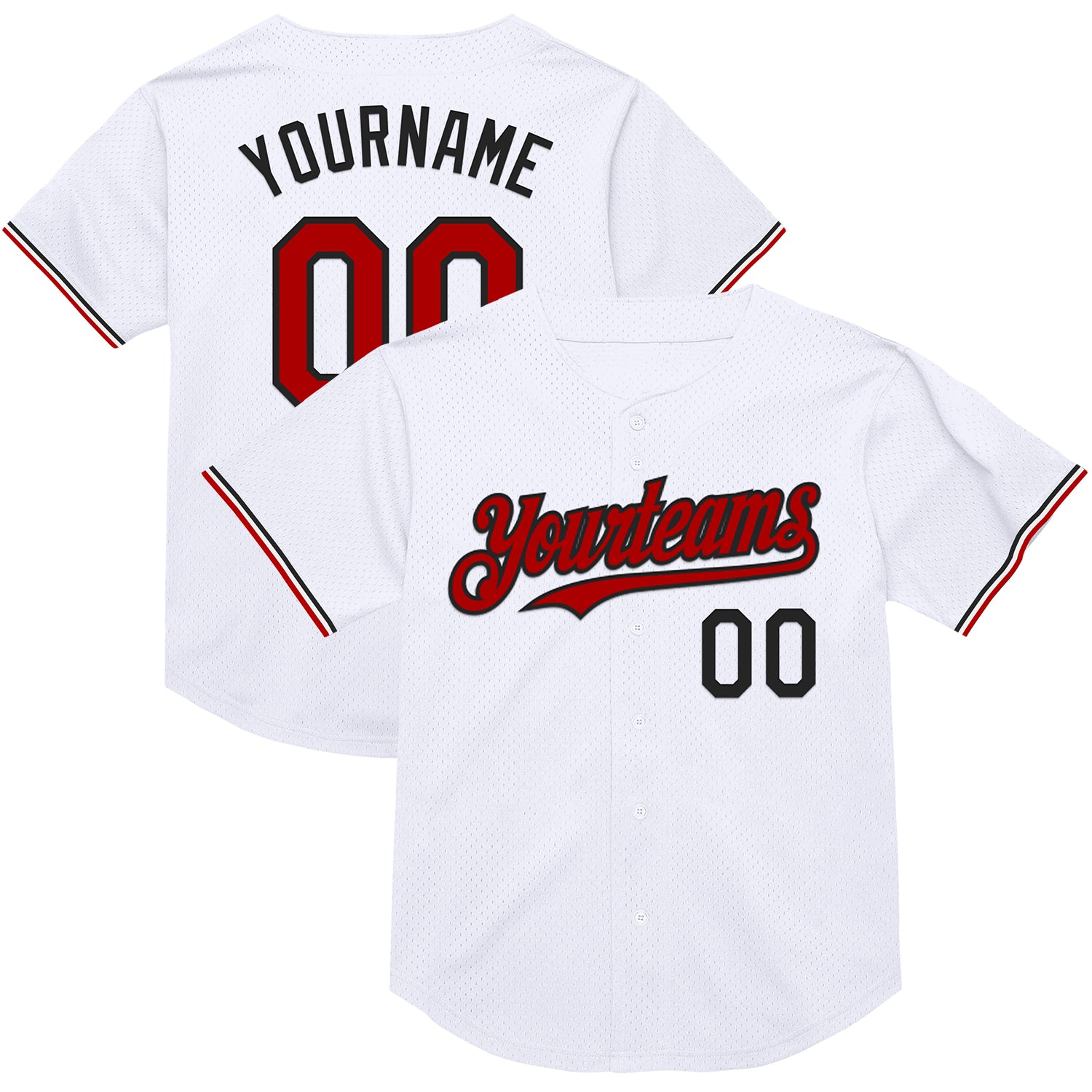 Personalized Authentic Throwback Baseball Jersey - White Red-Black Mesh Design Personalized White Red-Black Mesh Authentic