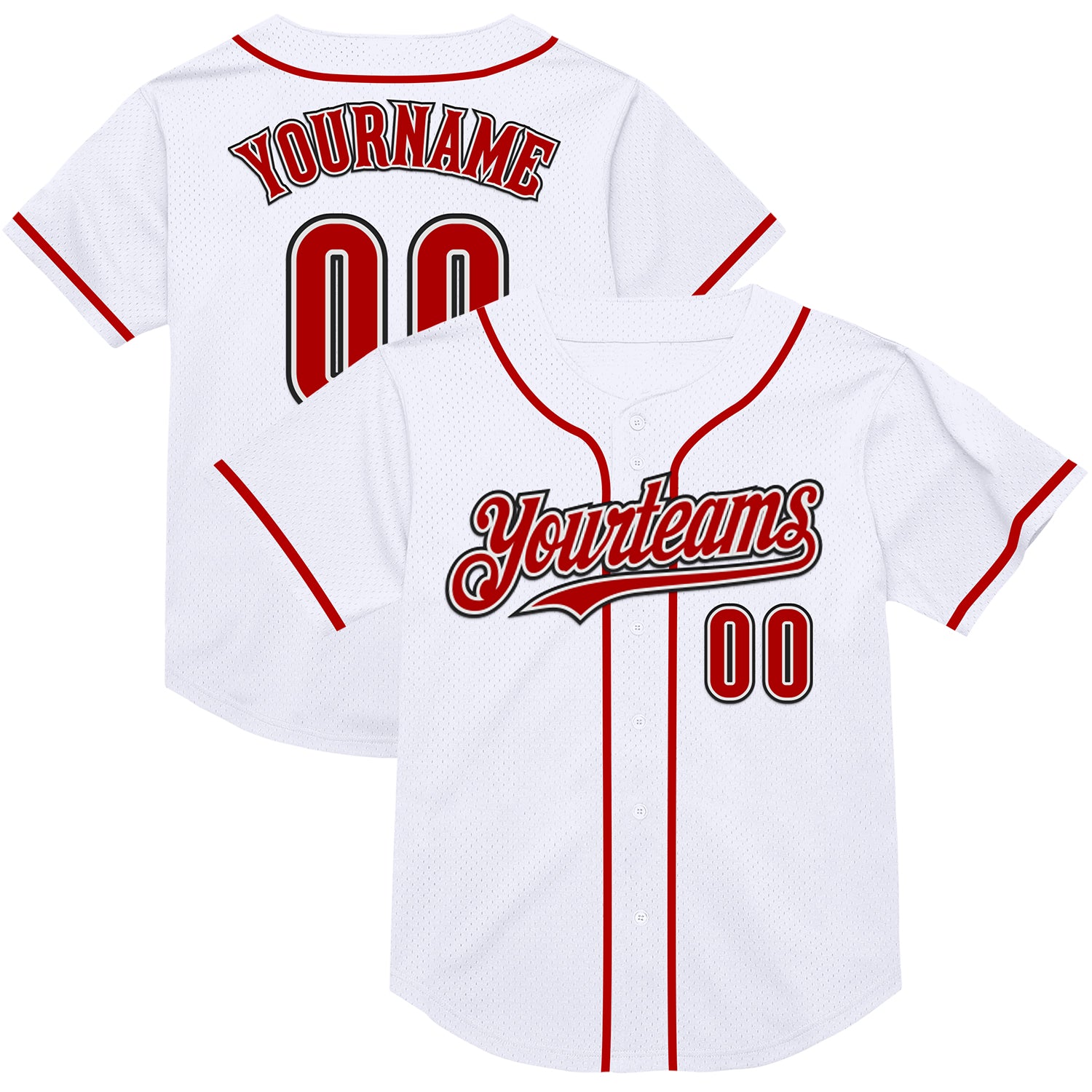 Custom Name Number Personalized Authentic Baseball Jersey Red Black Mesh Throwback White Team Personalized White Red-Black