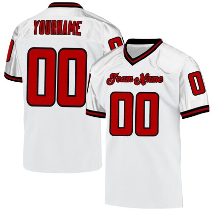 Customizable Football Jersey - Personalized White Red-Black Mesh Authentic Throwback with Name and Number Personalized White