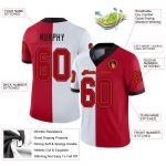 Customizable Team Football Jersey with Personalized Name & Number - White Red-Black Mesh Split Design Personalized White