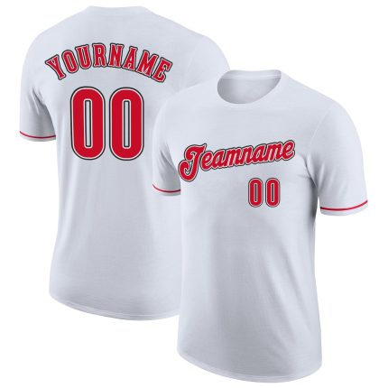 Custom Team Performance T-Shirt with Personalized Name & Number - White Red-Black Personalized White Red-Black Performance